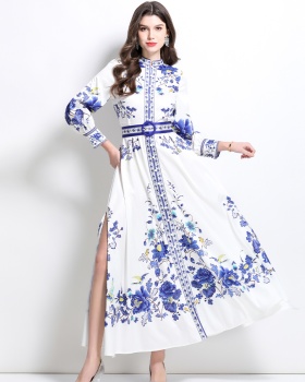 Blue and white porcelain long spring and summer dress