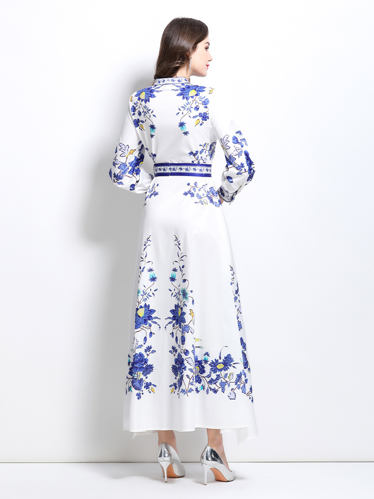 Blue and white porcelain long spring and summer dress