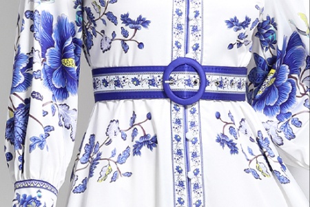 Blue and white porcelain long spring and summer dress