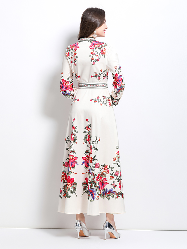 Pattern cstand collar spring and summer dress