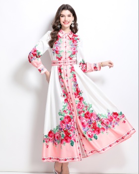 Long spring and summer lapel painting dress