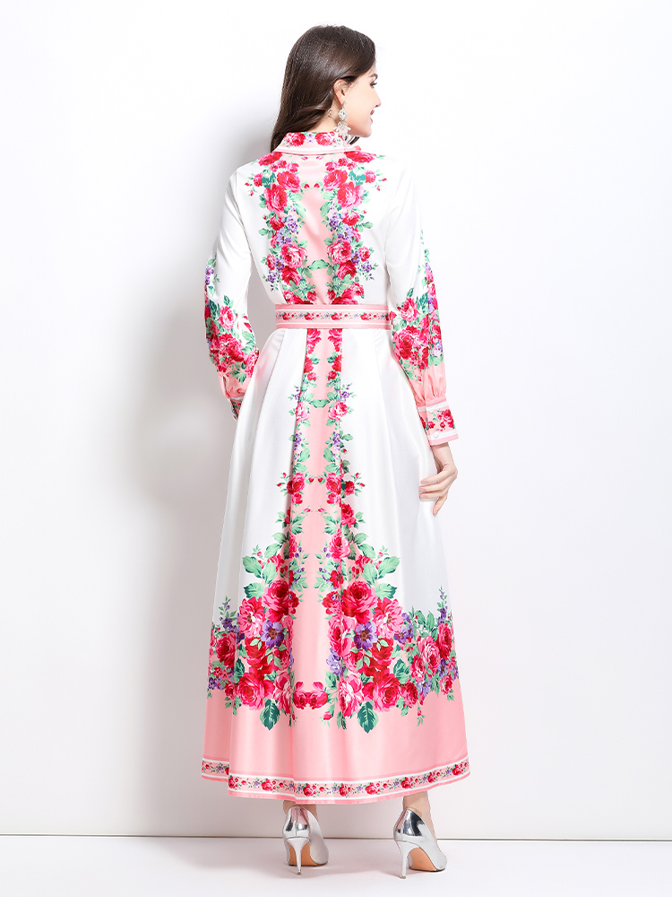 Long spring and summer lapel painting dress