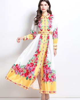 Lapel long spring and summer painting dress