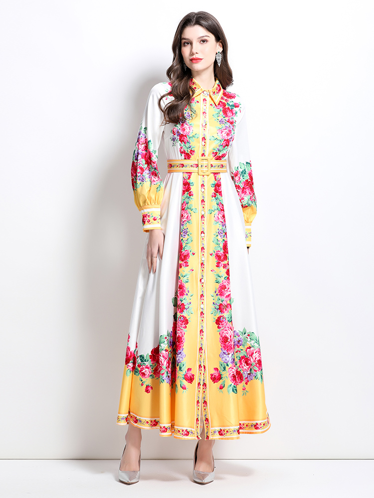 Lapel long spring and summer painting dress