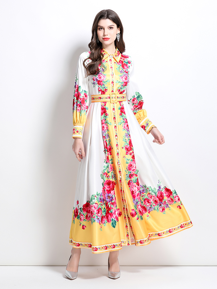 Lapel long spring and summer painting dress