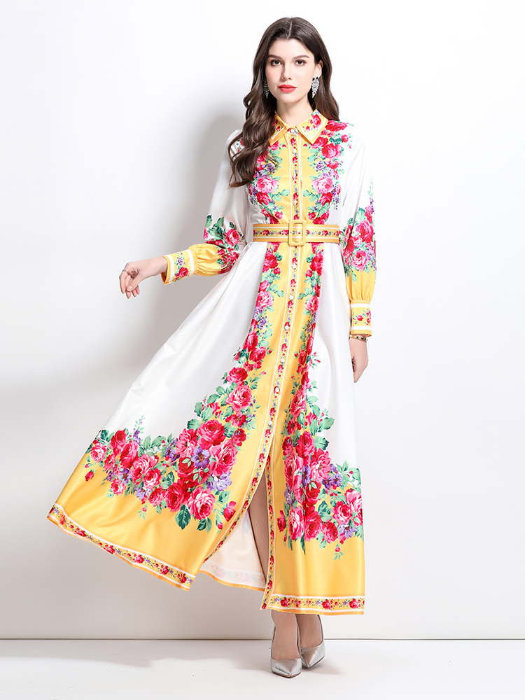 Lapel long spring and summer painting dress