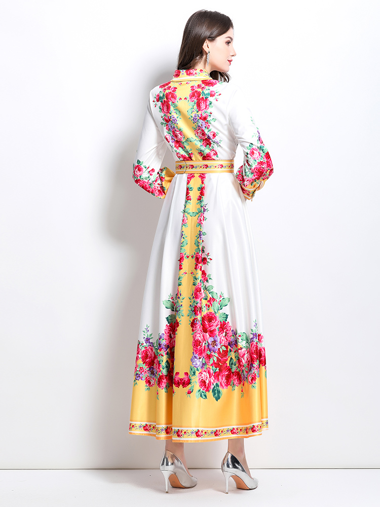 Lapel long spring and summer painting dress