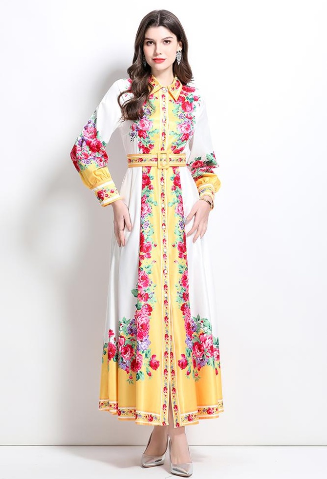 Lapel long spring and summer painting dress