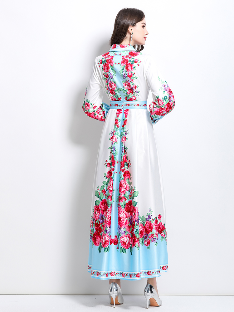 Long spring and summer painting lapel dress