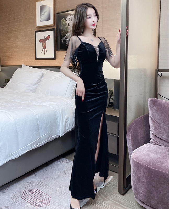 Long sexy night show long dress split overalls dress