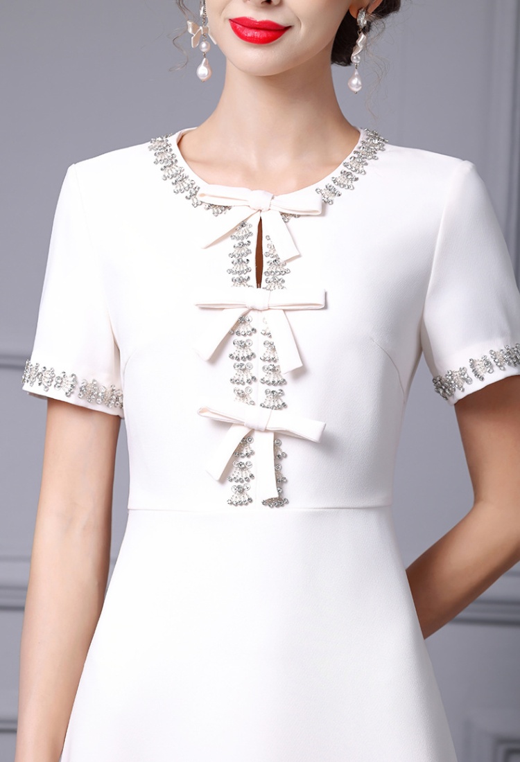 Bow christmas white rhinestone dress