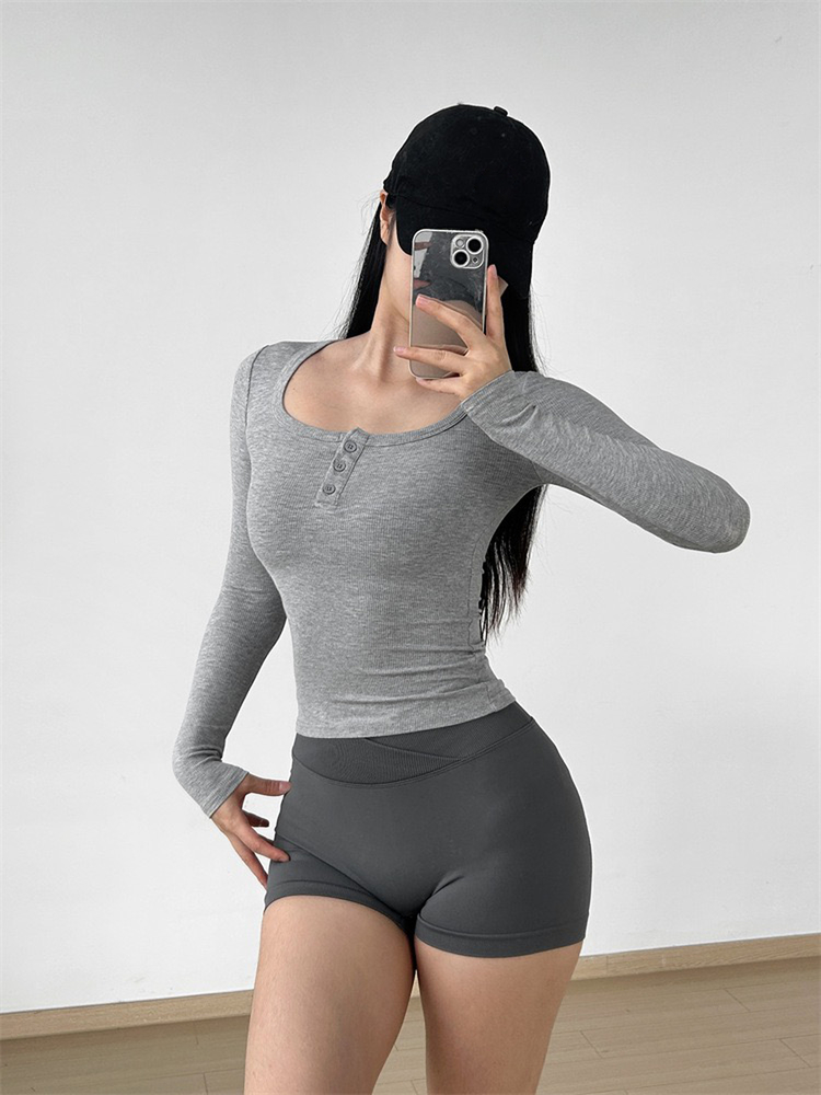 Pinched waist T-shirt long sleeve tops for women