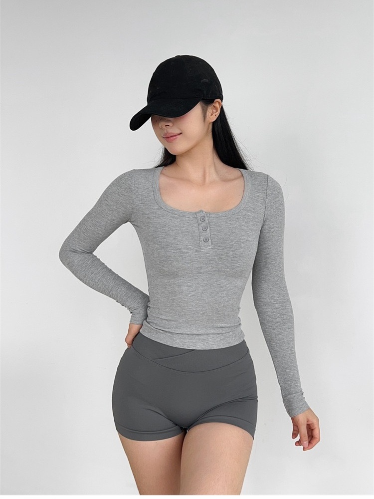 Pinched waist T-shirt long sleeve tops for women