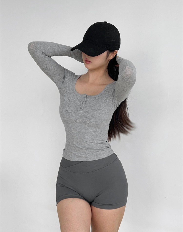 Pinched waist T-shirt long sleeve tops for women