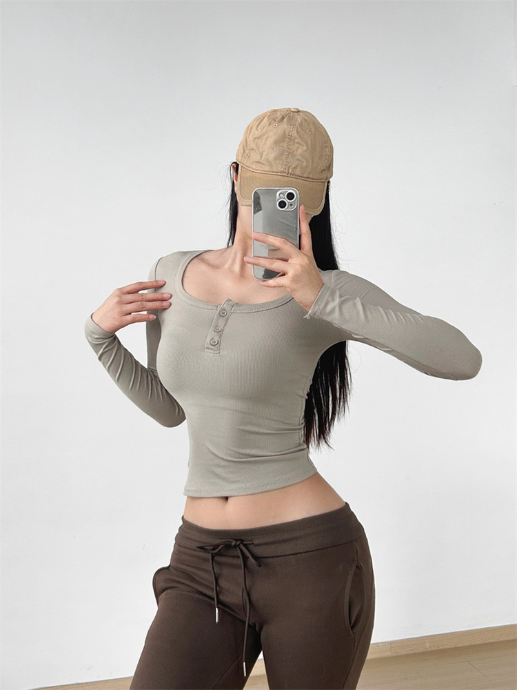 Pinched waist T-shirt long sleeve tops for women