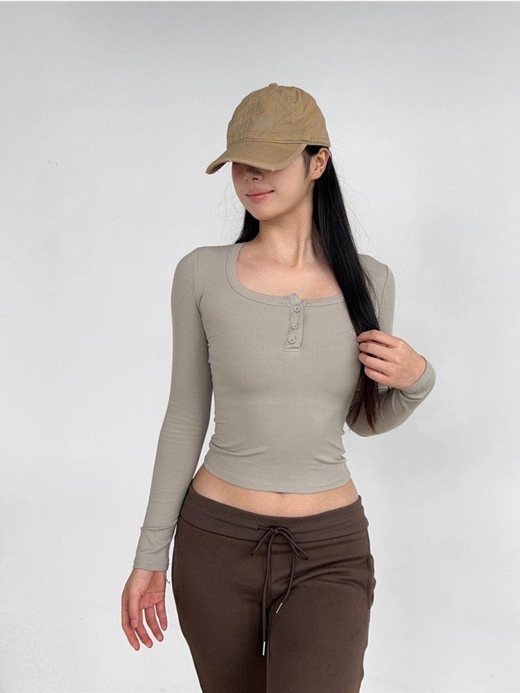 Pinched waist T-shirt long sleeve tops for women