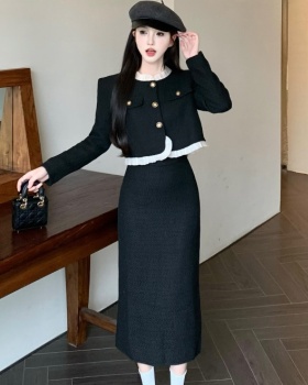 High waist light luxury coat thick skirt 2pcs set