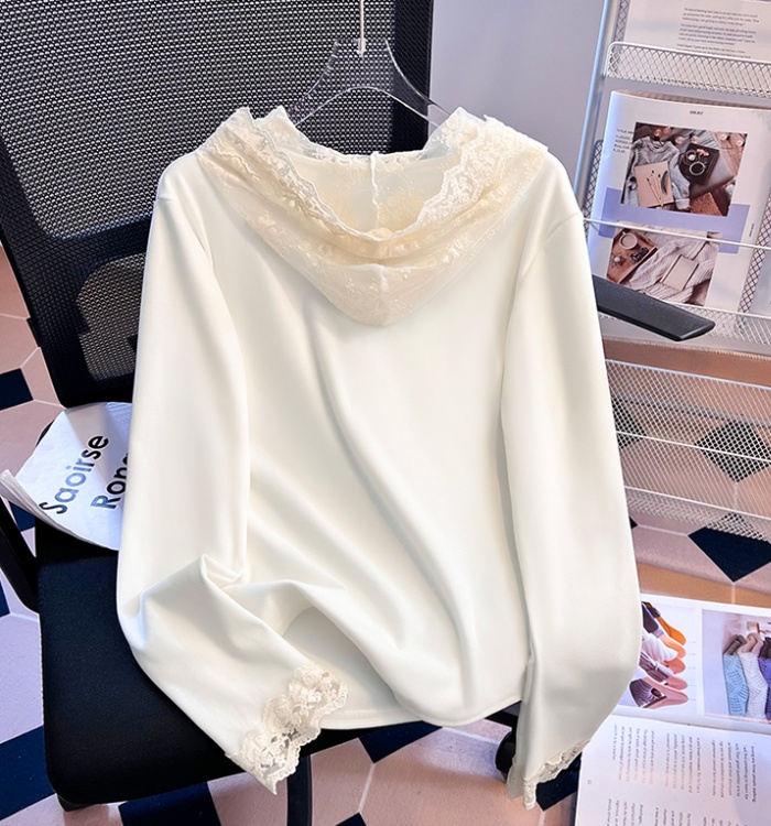 Lace splice all-match tops slim spring sweet T-shirt for women