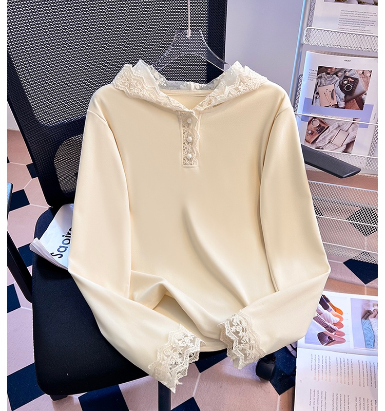 Lace splice all-match tops slim spring sweet T-shirt for women