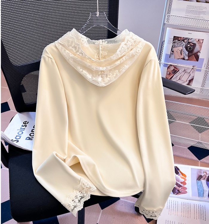 Lace splice all-match tops slim spring sweet T-shirt for women