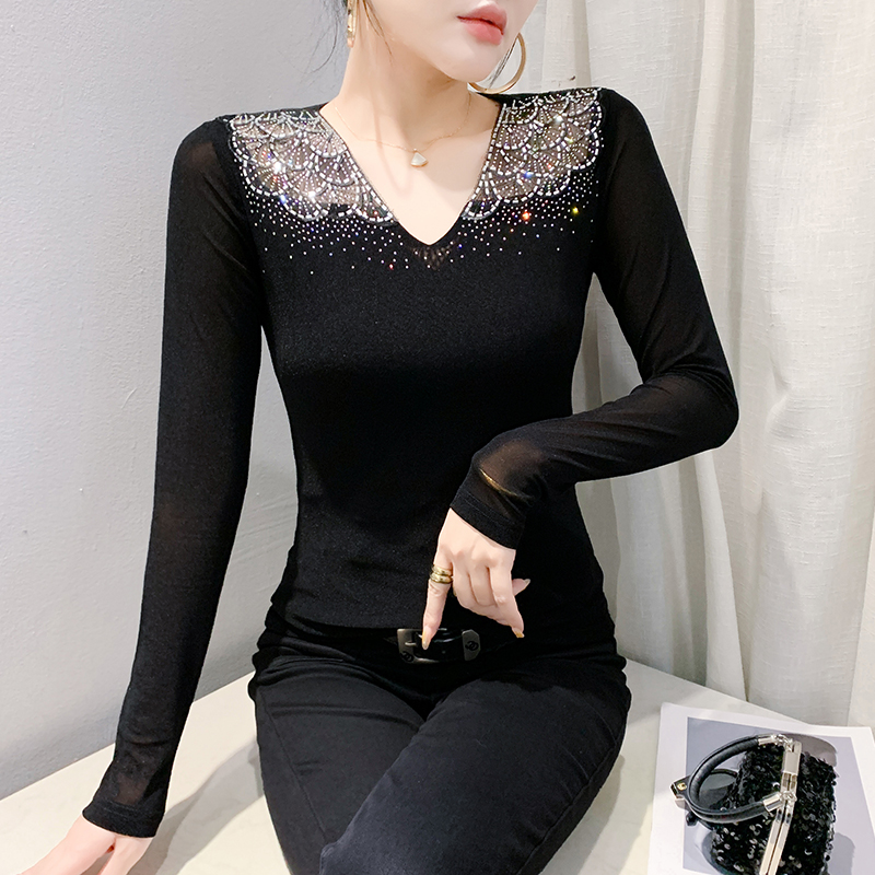 Slim spring sexy tops V-neck fashion T-shirt for women