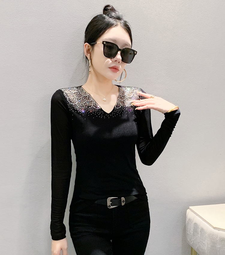 Slim spring sexy tops V-neck fashion T-shirt for women