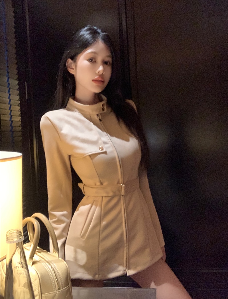 Slim autumn pinched waist coat winter suede belt