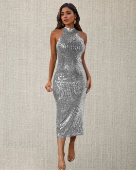 Slim tight fashion halter sequins sexy dress