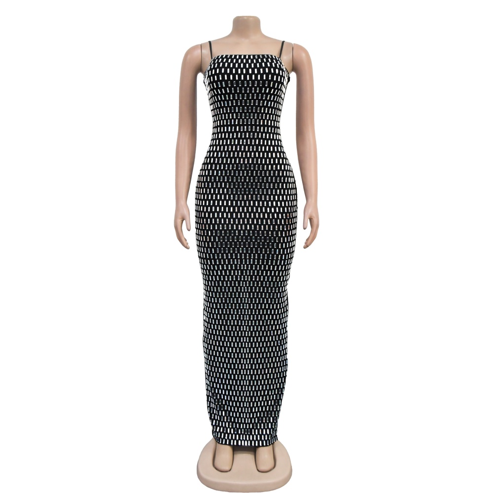 Sexy tight fashion sling package hip rhinestone dress