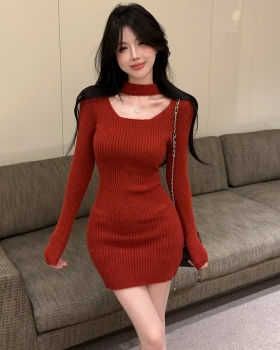 Thick hollow red dress fashion package hip sweater for women