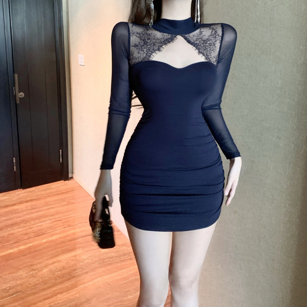 Enticement package hip elasticity hollow dress for women