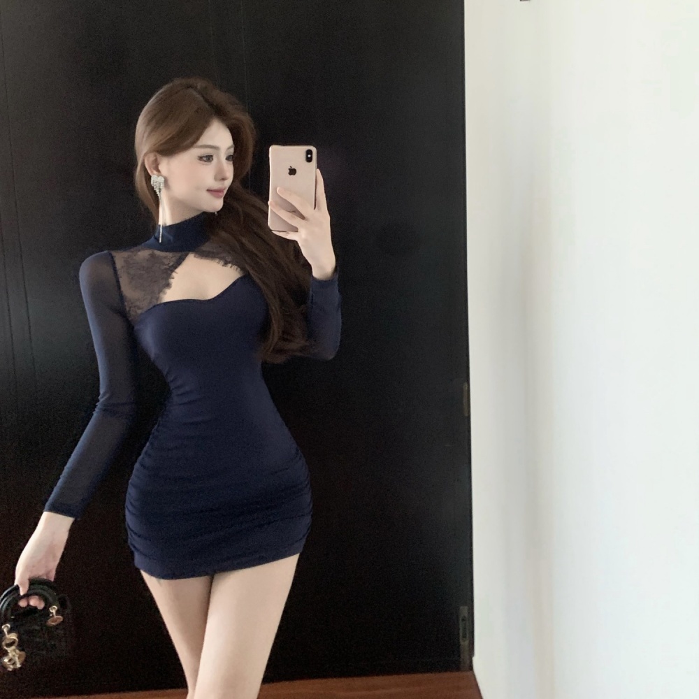 Enticement package hip elasticity hollow dress for women