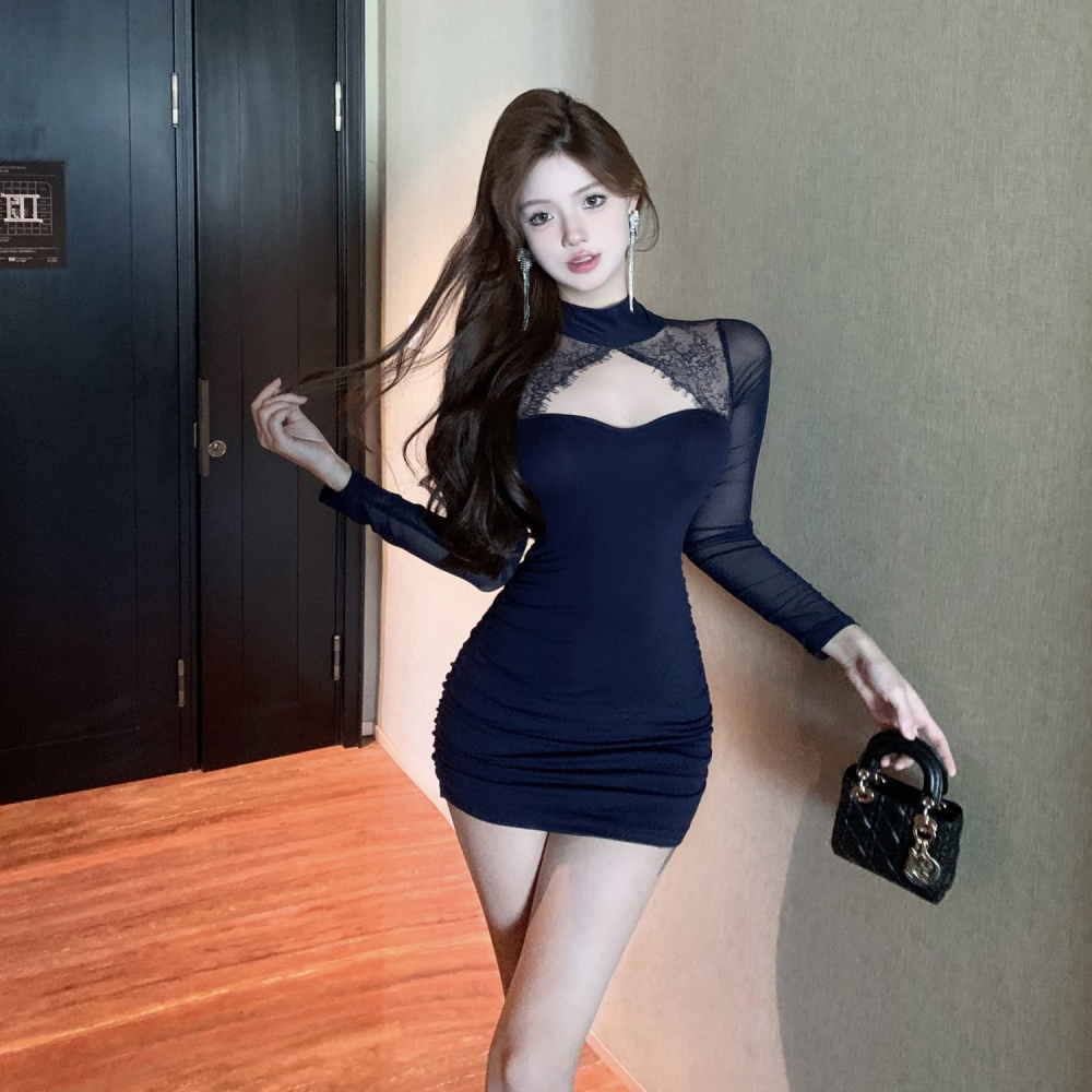 Enticement package hip elasticity hollow dress for women