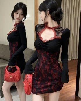 Package hip lace hollow temperament double dress for women