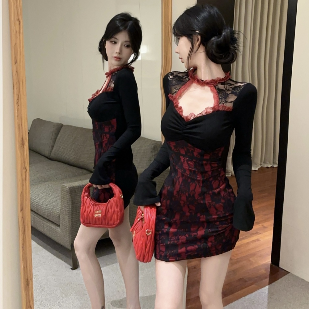 Package hip lace hollow temperament double dress for women