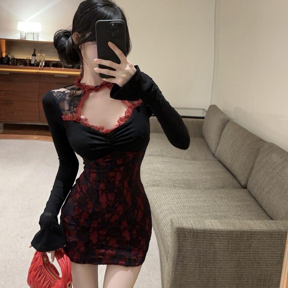 Package hip lace hollow temperament double dress for women