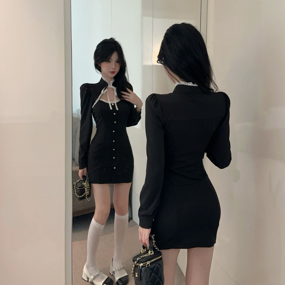 Fashion long sleeve package hip slim dress for women