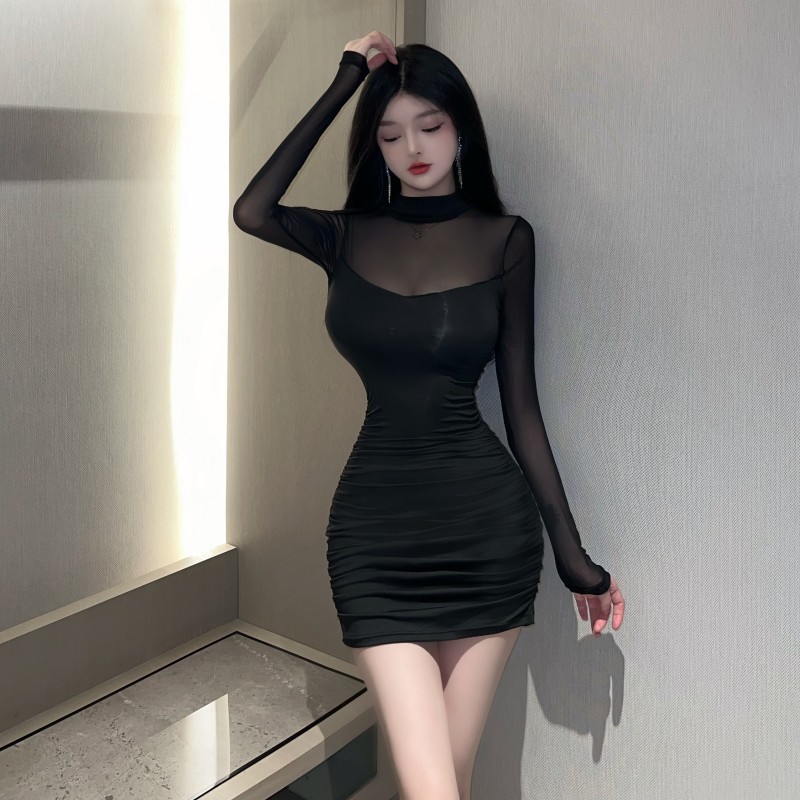 Long sleeve pure perspective slim tight autumn dress