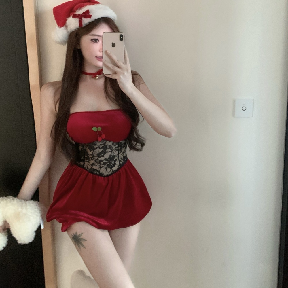 Red splice fashion skirt sexy lace jumpsuit for women