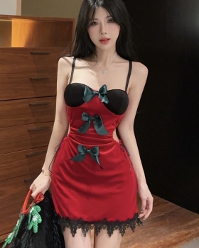 Hollow mixed colors velvet christmas sexy fashion dress