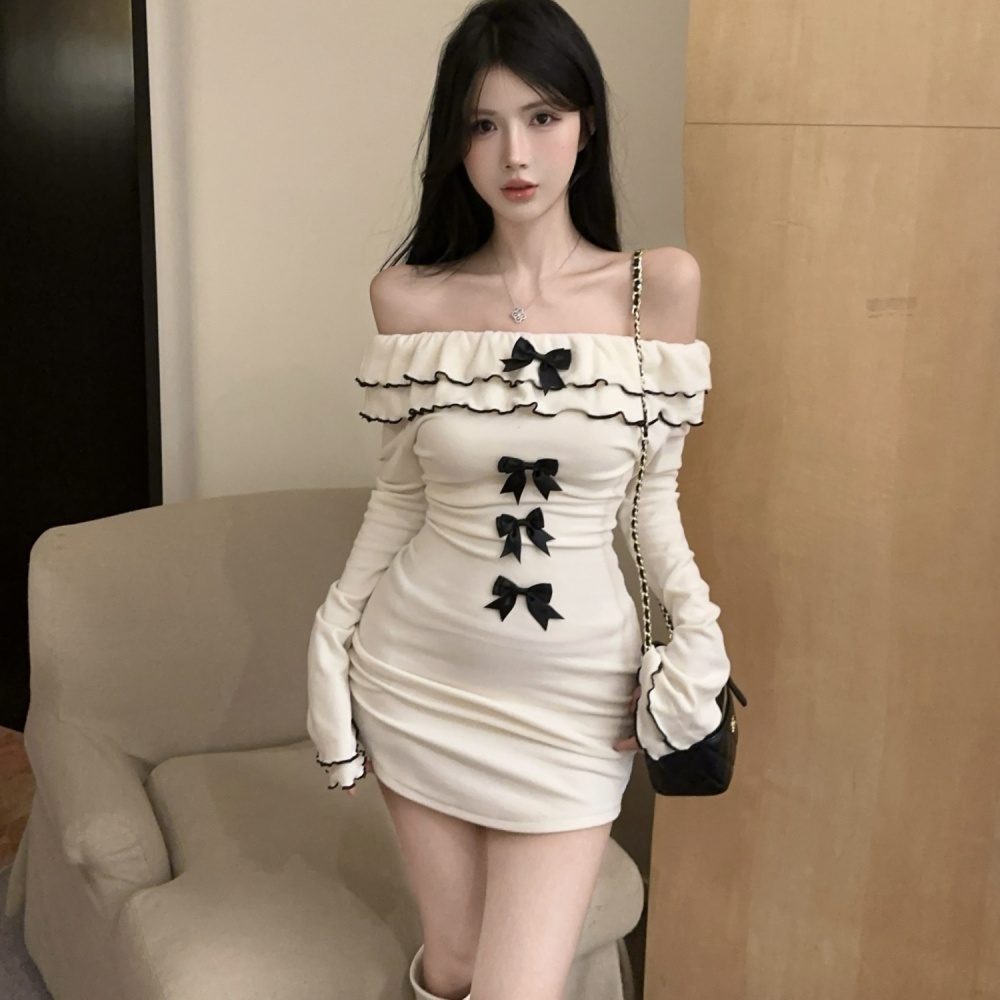 Package hip slim sweater lotus leaf edges dress