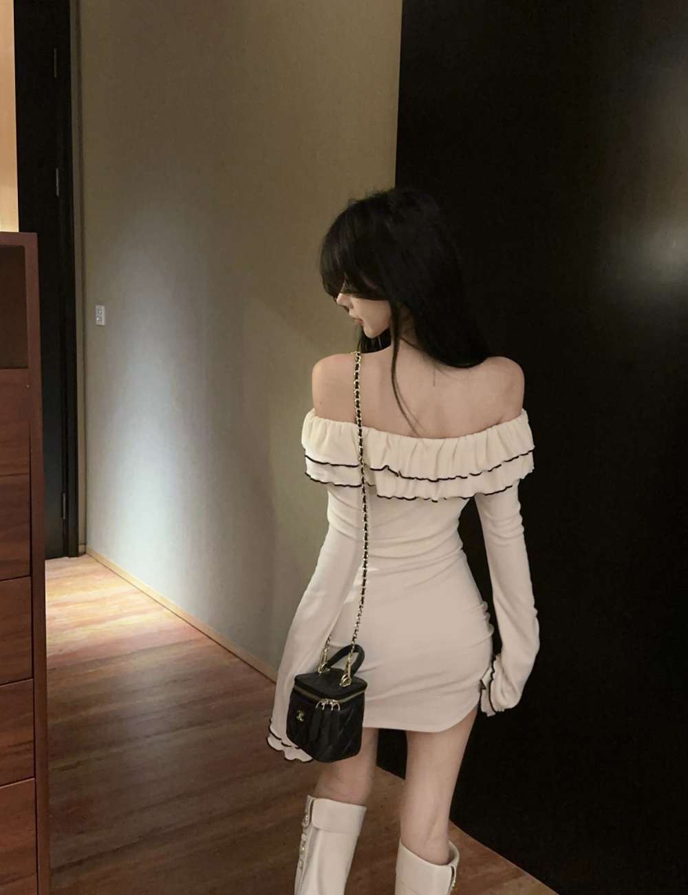 Package hip slim sweater lotus leaf edges dress