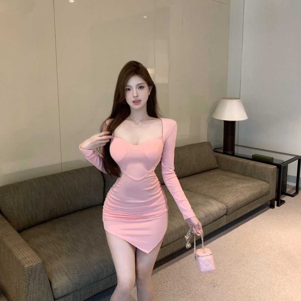 Elasticity pink package hip halter fashion dress for women