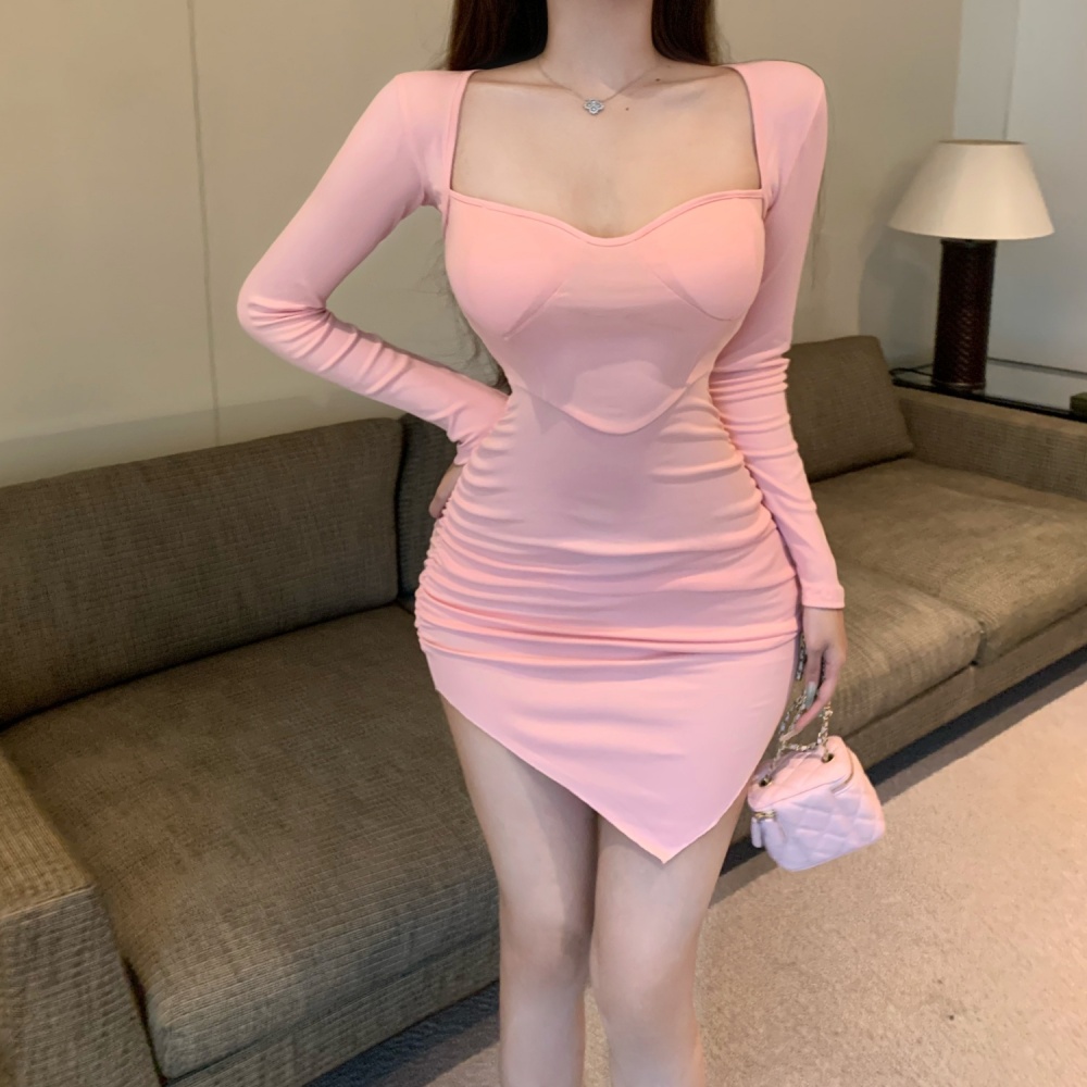 Elasticity pink package hip halter fashion dress for women