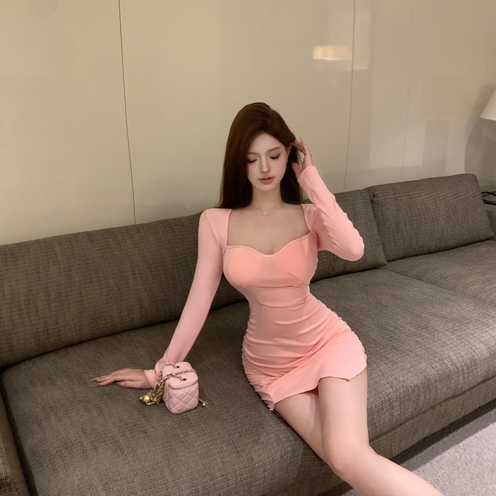 Elasticity pink package hip halter fashion dress for women