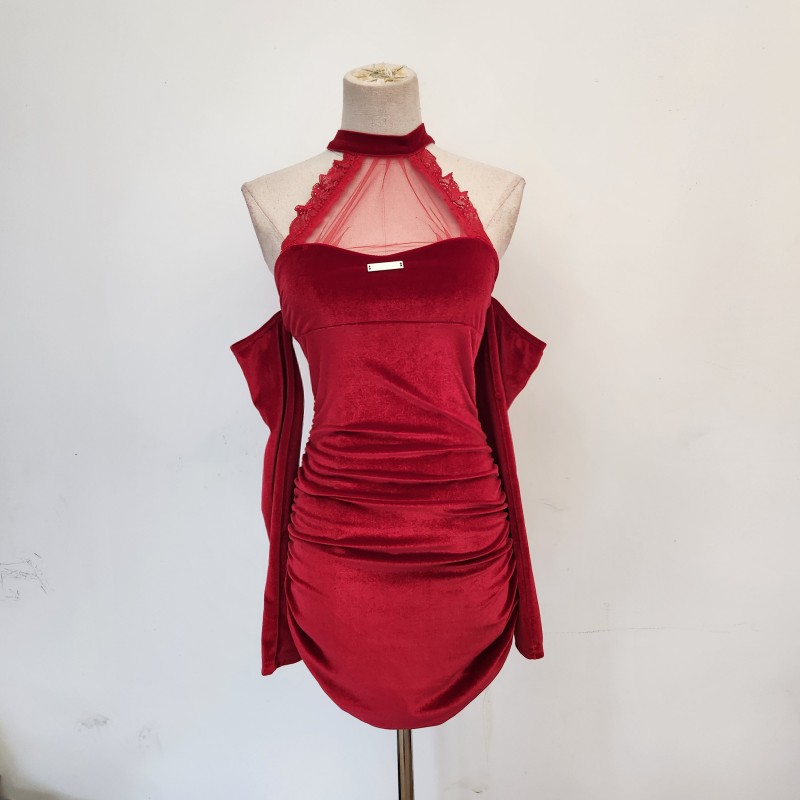 Sexy spicegirl slim package hip red velvet dress