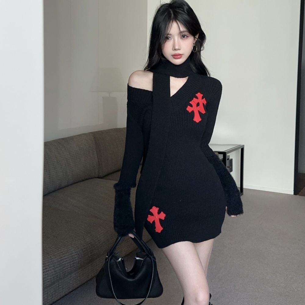 Thick knitted dress package hip slim sweater for women