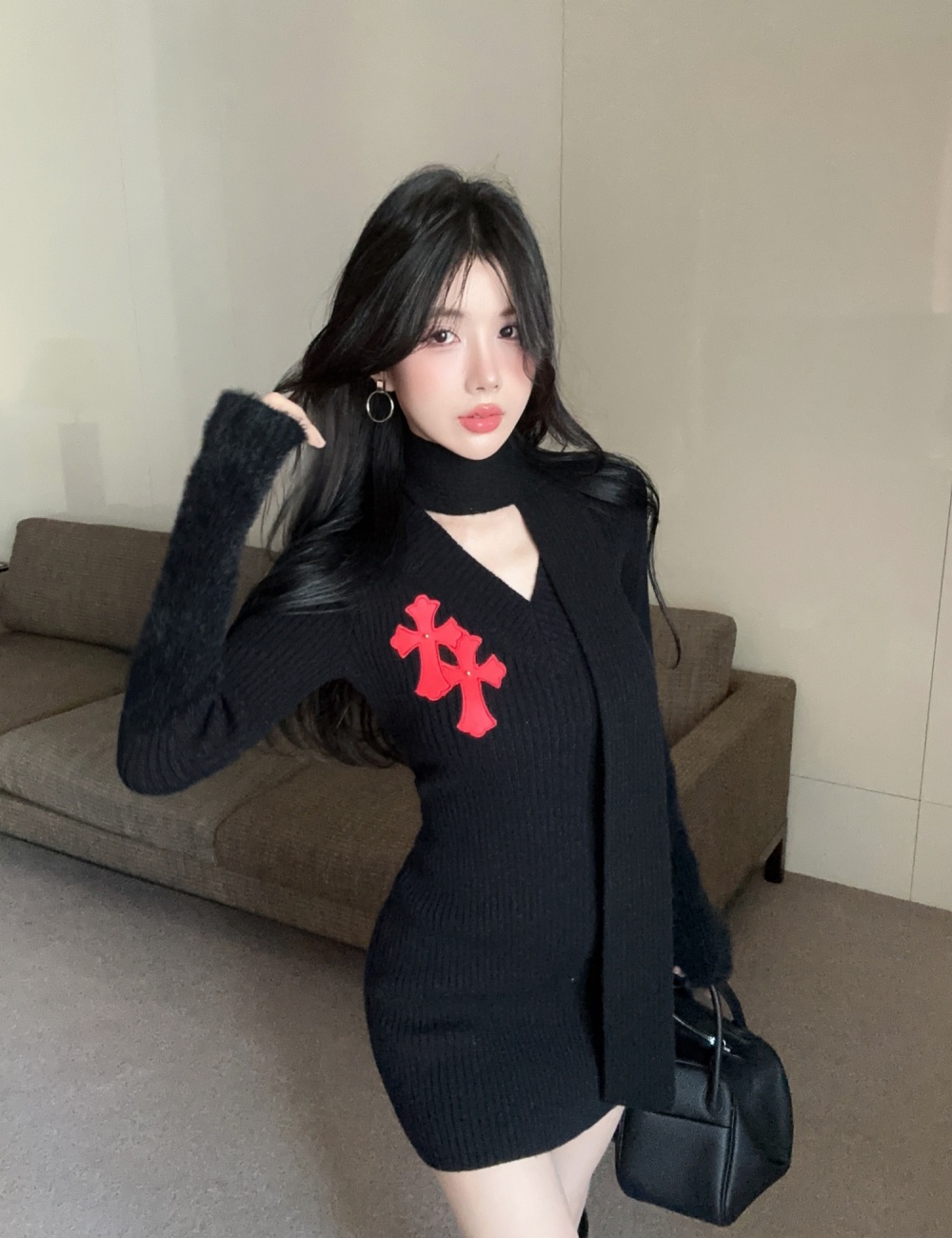 Thick knitted dress package hip slim sweater for women