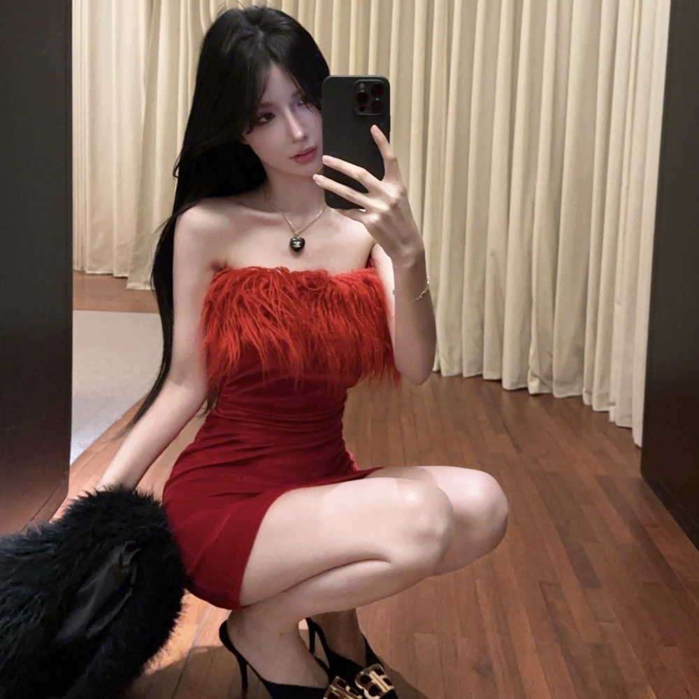 Velvet banquet formal dress elmo sexy dress for women