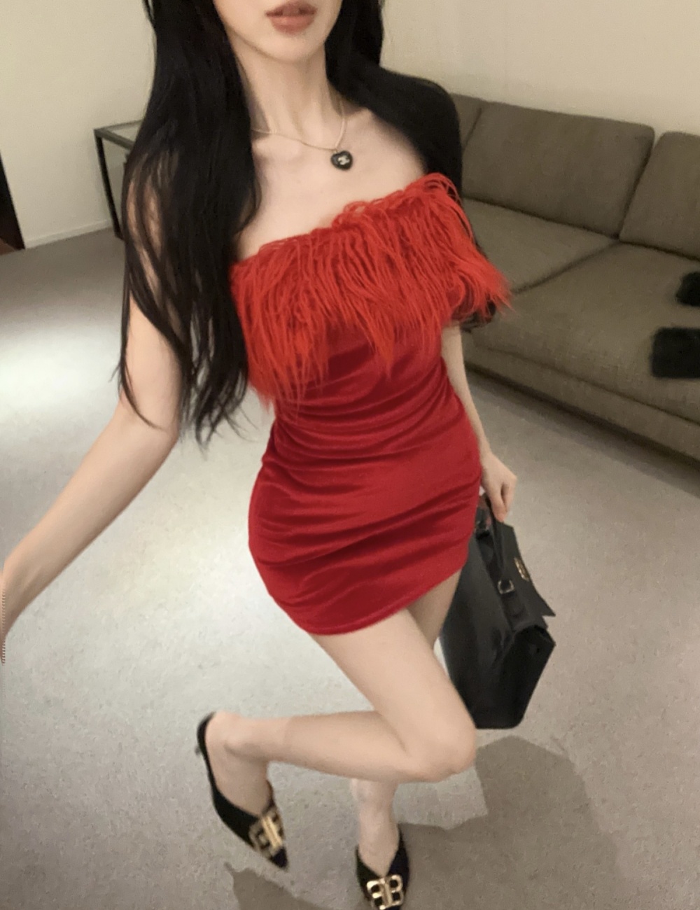 Velvet banquet formal dress elmo sexy dress for women